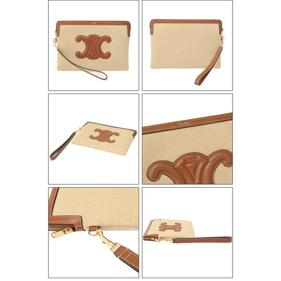 CELINE Small Pouch with Strap Triomphe Clutch Brown - Picture 2 of 3